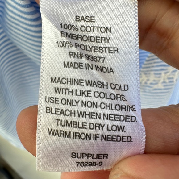 St John's Bay Top Embroidered Ruffle Neck Cotton Stripe Top Small Summer - Picture 6 of 10